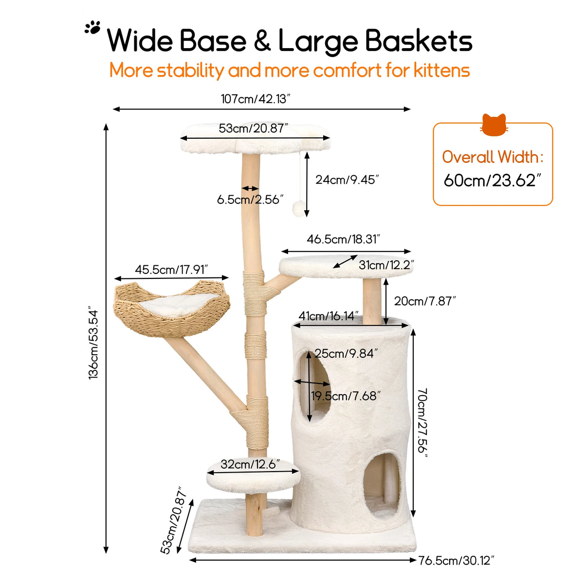 Borwart Solid Wooden Cat Tree Tower With Sisal Scratching Post