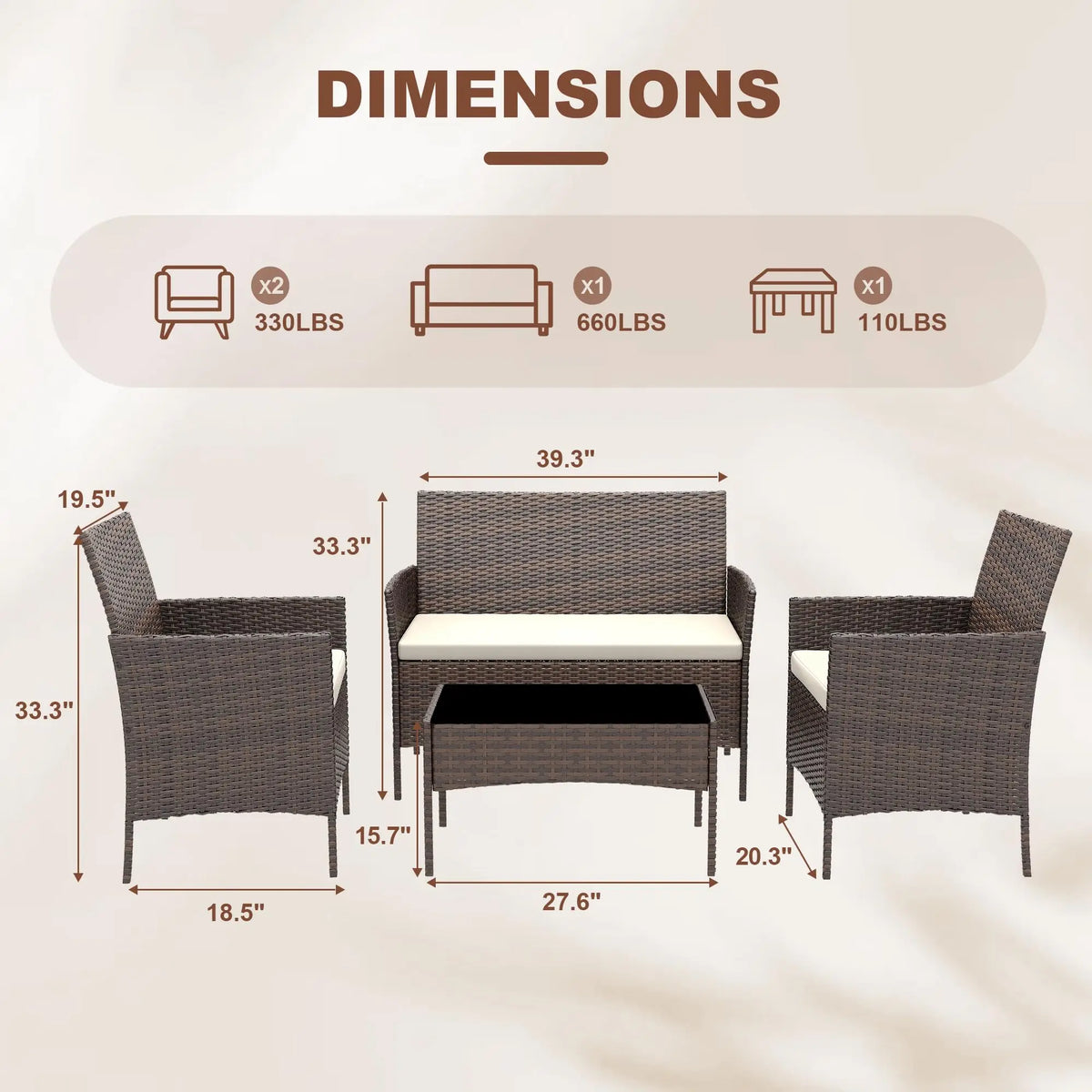 HiMISS 4 Piece Outdoor Rattan Patio Bistro Seating Set
