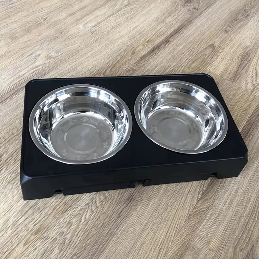 Petrael Adjustable Elevated Dog Feeder Stand Double Stainless Steel Bowls