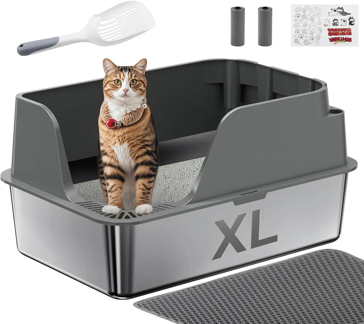 Stainless Steel Cat Litter Box, Extra Large Splash-proof & Leak-proof Litter Box Suitable for Large Cats