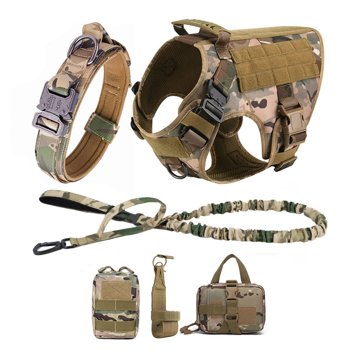 Tactical Nylon Dog Harness With Quick Release And Molle Pouches