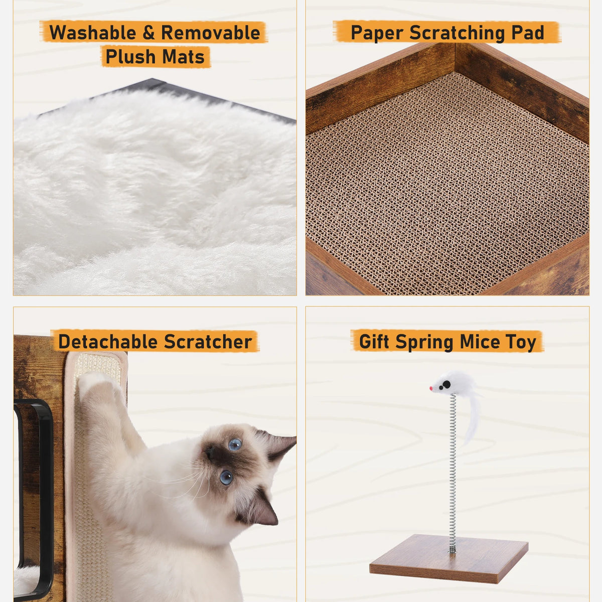 PAWZ Road Modern Wood Cat Condo Bed With Scratching Pad