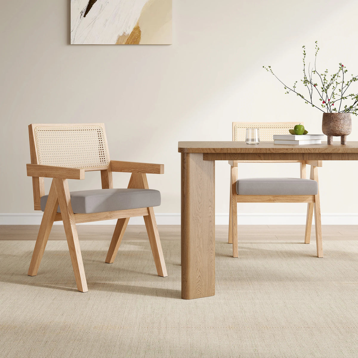 FARINI Mid Century Rattan Dining Chairs With Ash Wood Frame