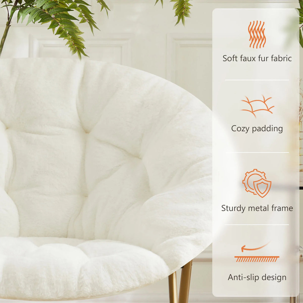 JHK Faux Fur Folding Saucer Lounge Chair With Metal Frame