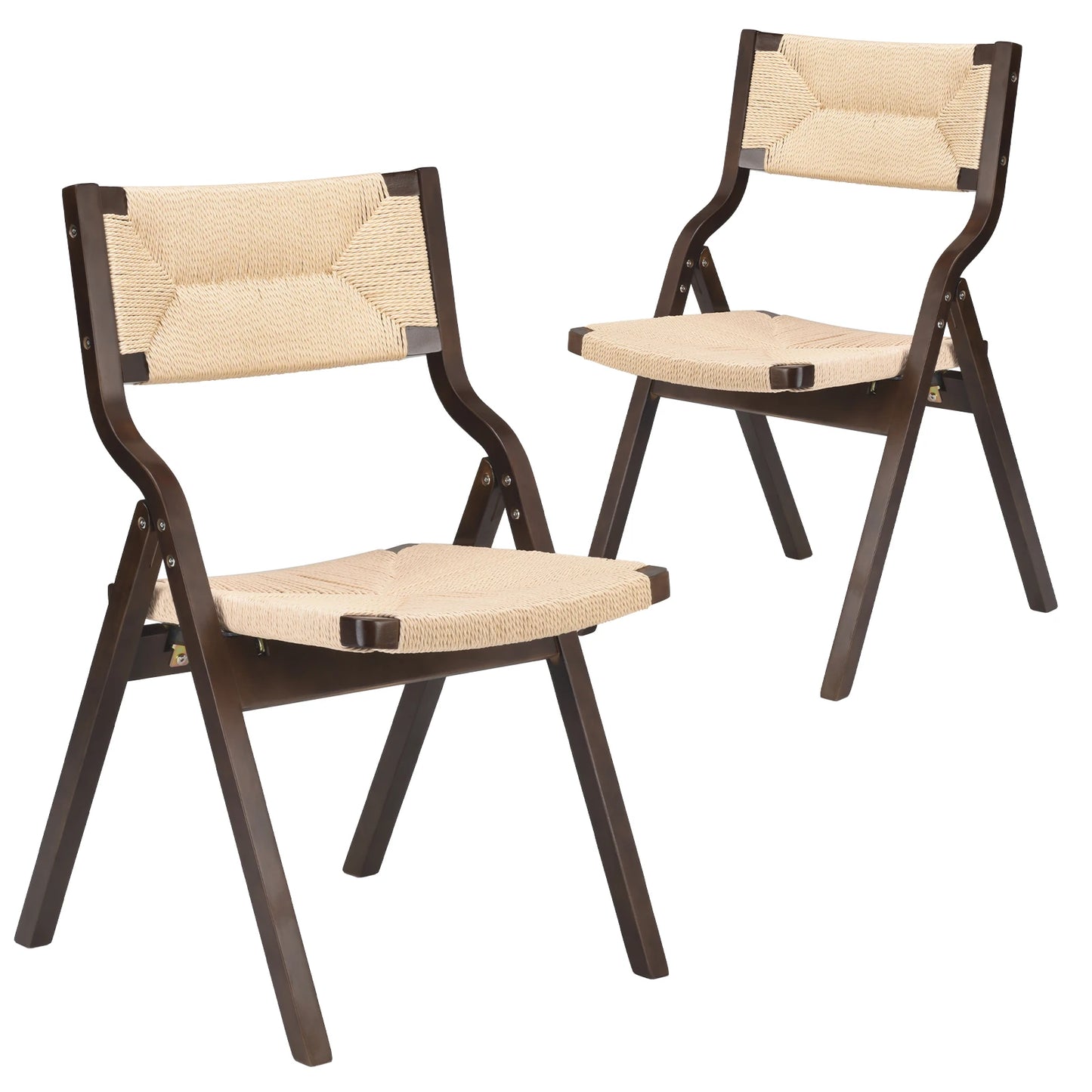 Farini Stackable Wooden Folding Dining Chairs Set With Woven Seat