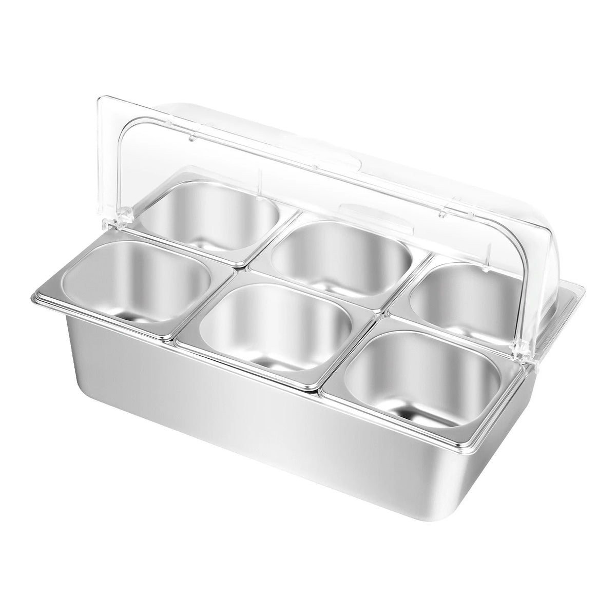 Countertop Food Container 6 Pans Condiment Dispenser Salad Dressing Appetizer Spice Fruit Cold Serving Buffet Tray