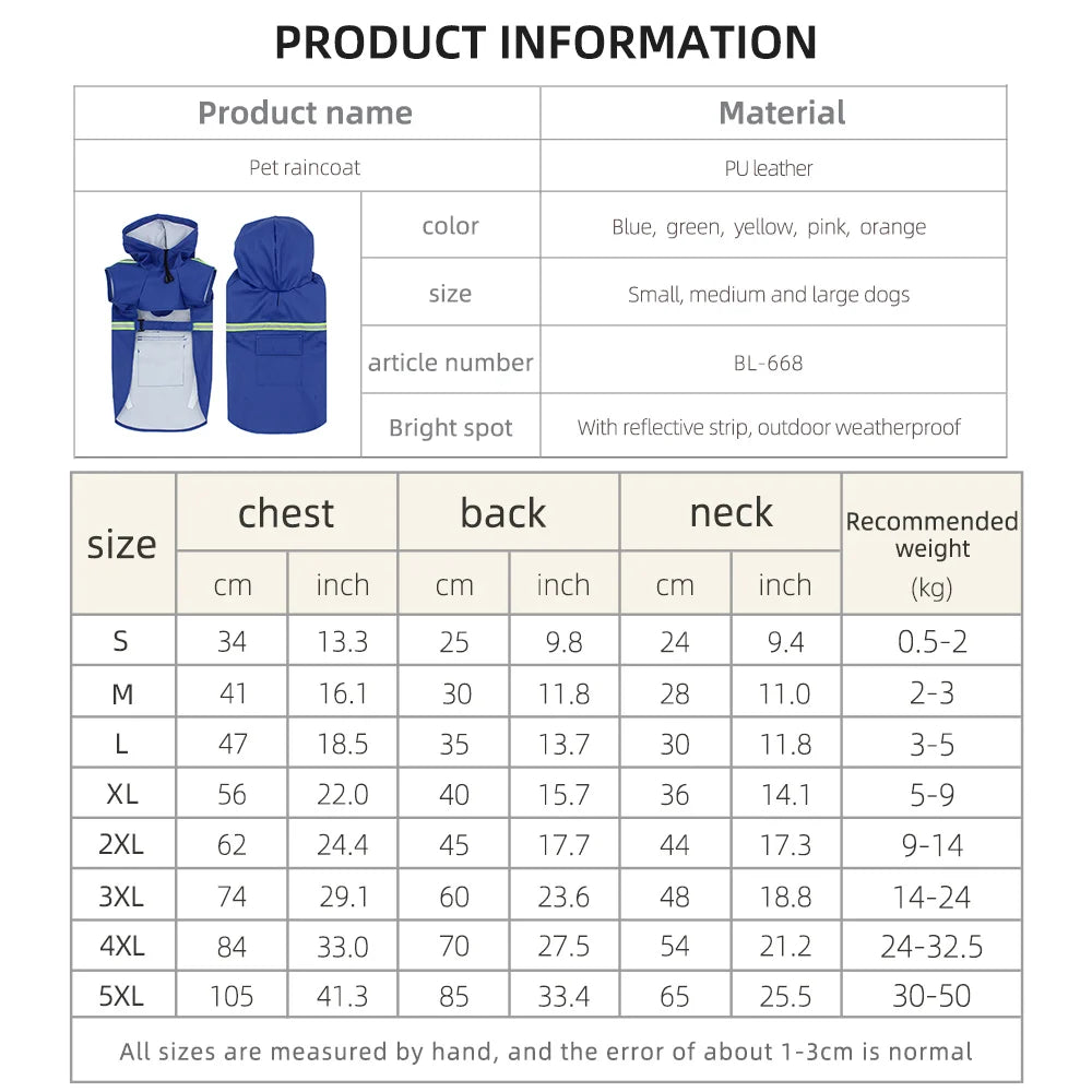 Waterproof Hooded Dog Raincoat With Reflective Windproof Protection