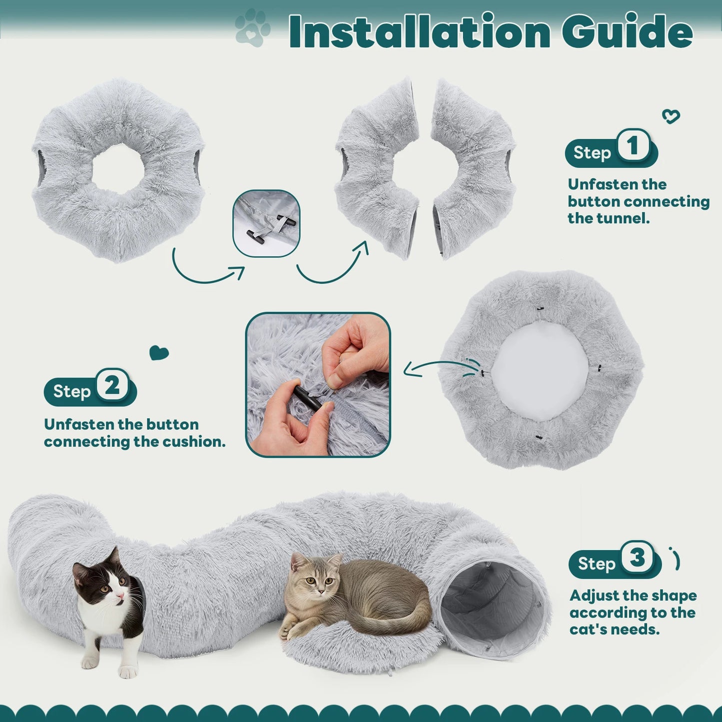 Jhk Doughnut Cat Tunnel Bed Soft Plush Washable Hideout