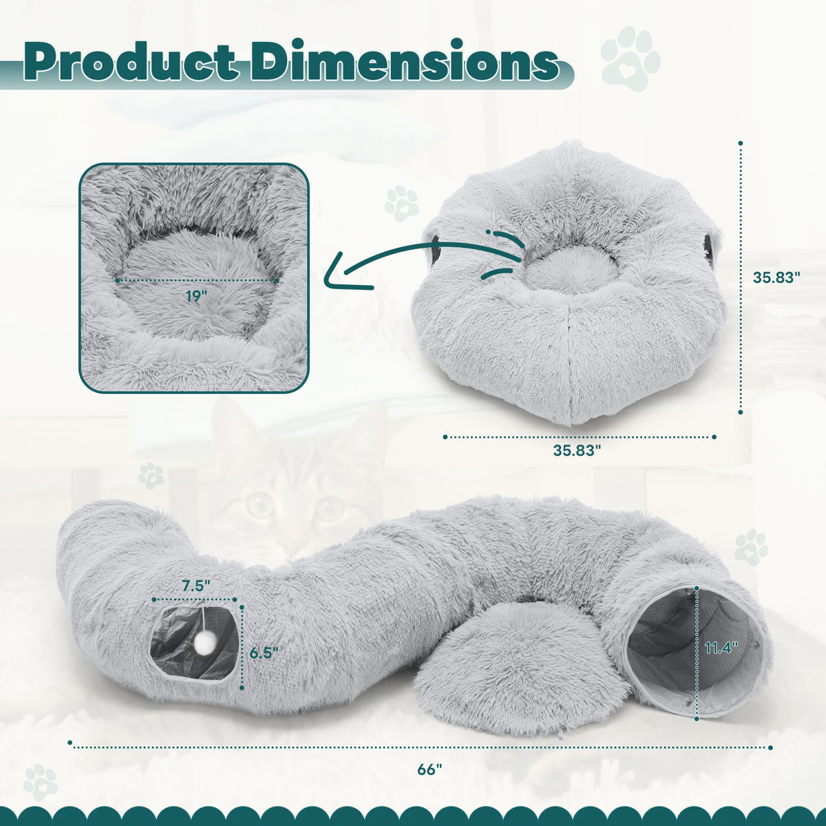 Jhk Doughnut Cat Tunnel Bed Soft Plush Washable Hideout
