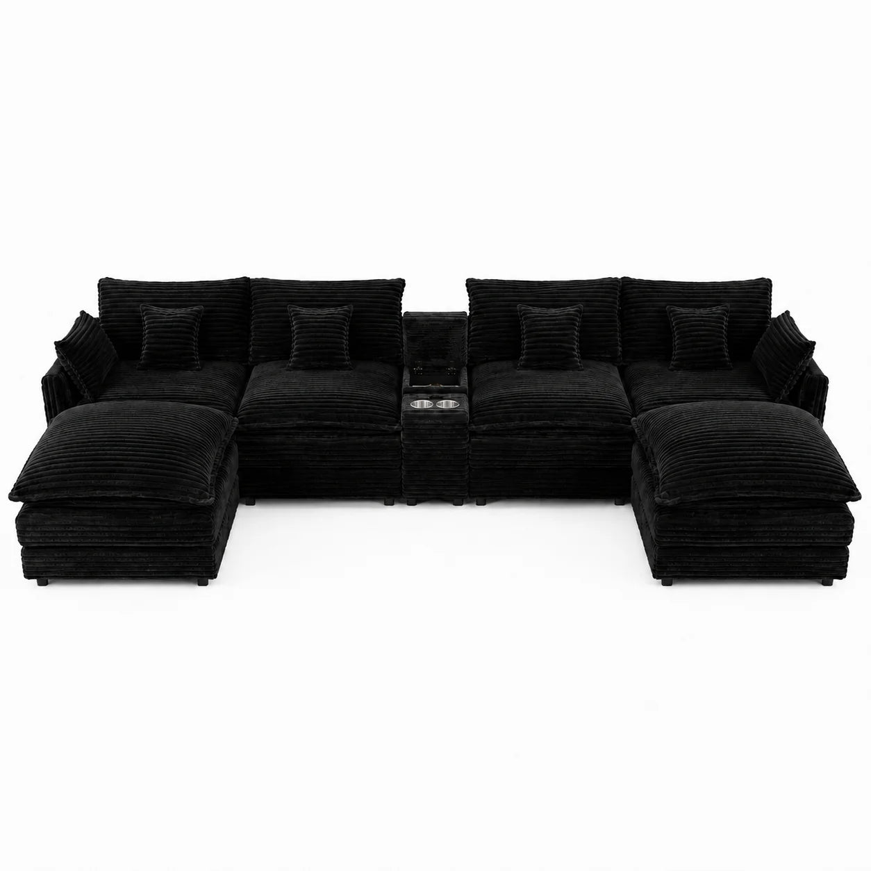 141" 7-Piece U-Shaped Sofa Set, Modular Sectional with Console, Coffee Table & 6 Pillows, for Large Living Room or Office