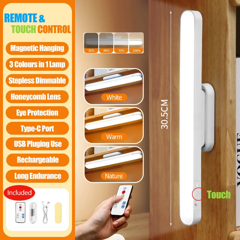 Remote LED Desk Lamp Magnetic Hanging Night Light USB Rechargeable Table Lamp 3 Colors Reading Light For Cabinet Closet Wardrobe