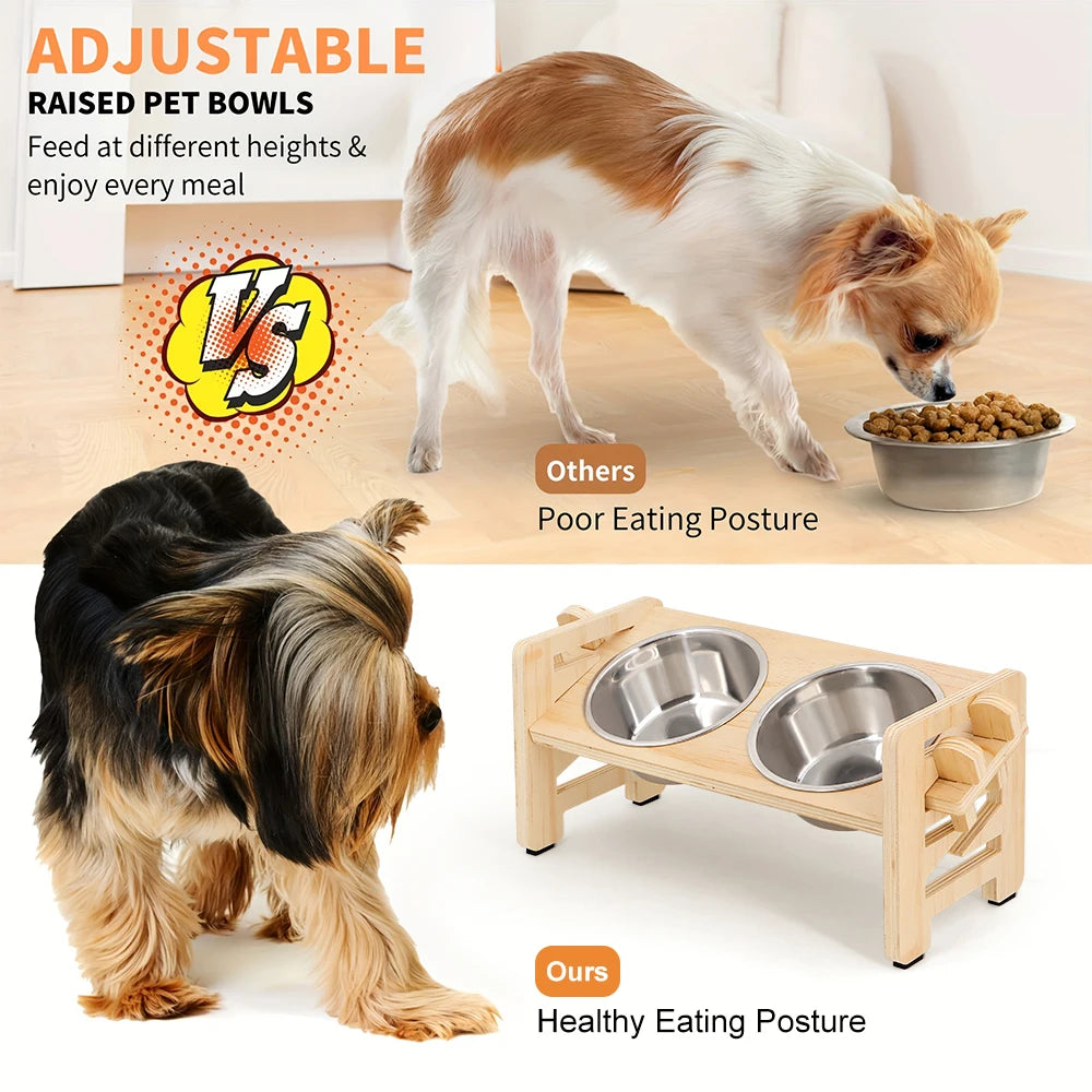 Petravel Elevated Adjustable Pet Feeder Stand With Stainless Steel Bowls
