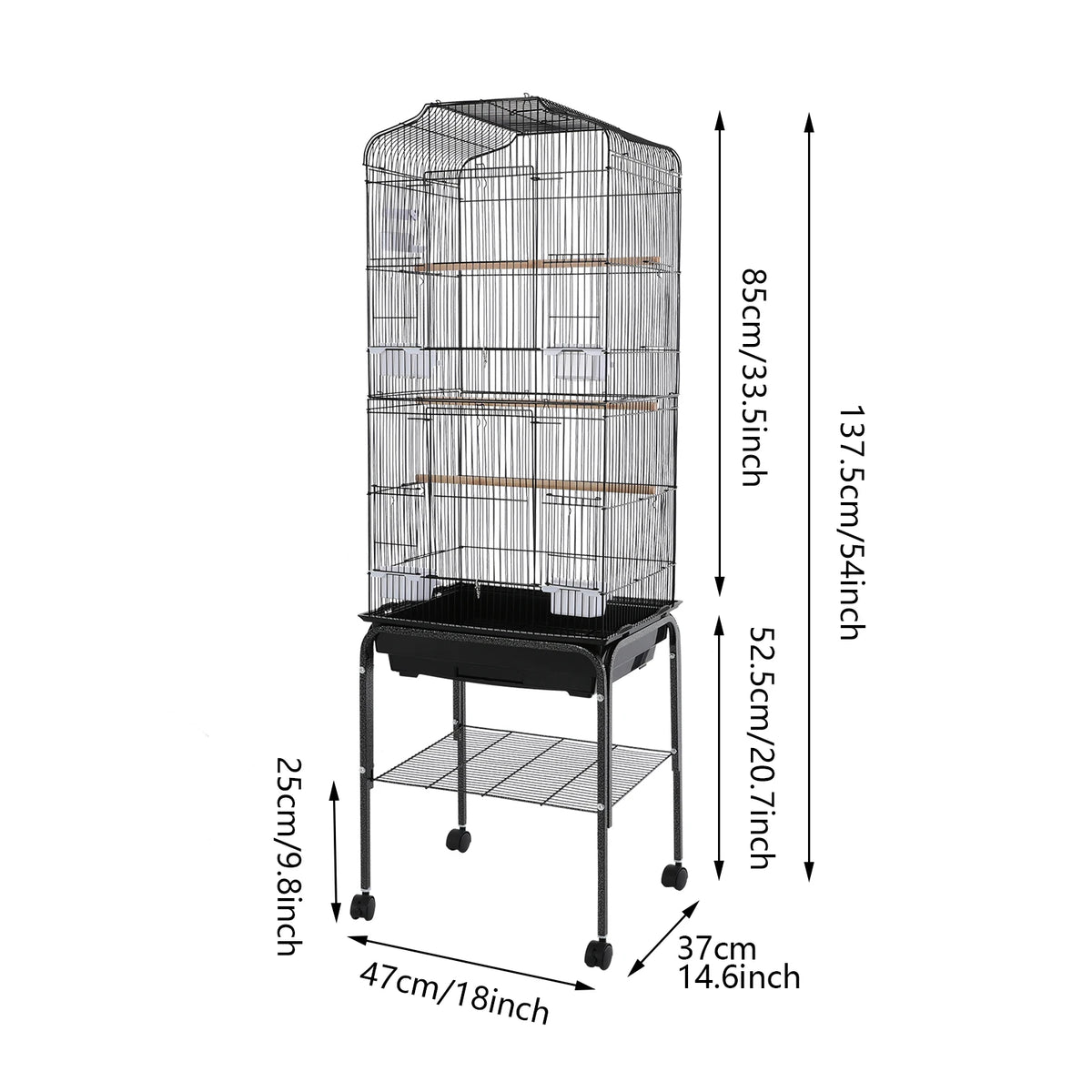 Large Metal Bird Cage With Stand And Wheels For Parrots