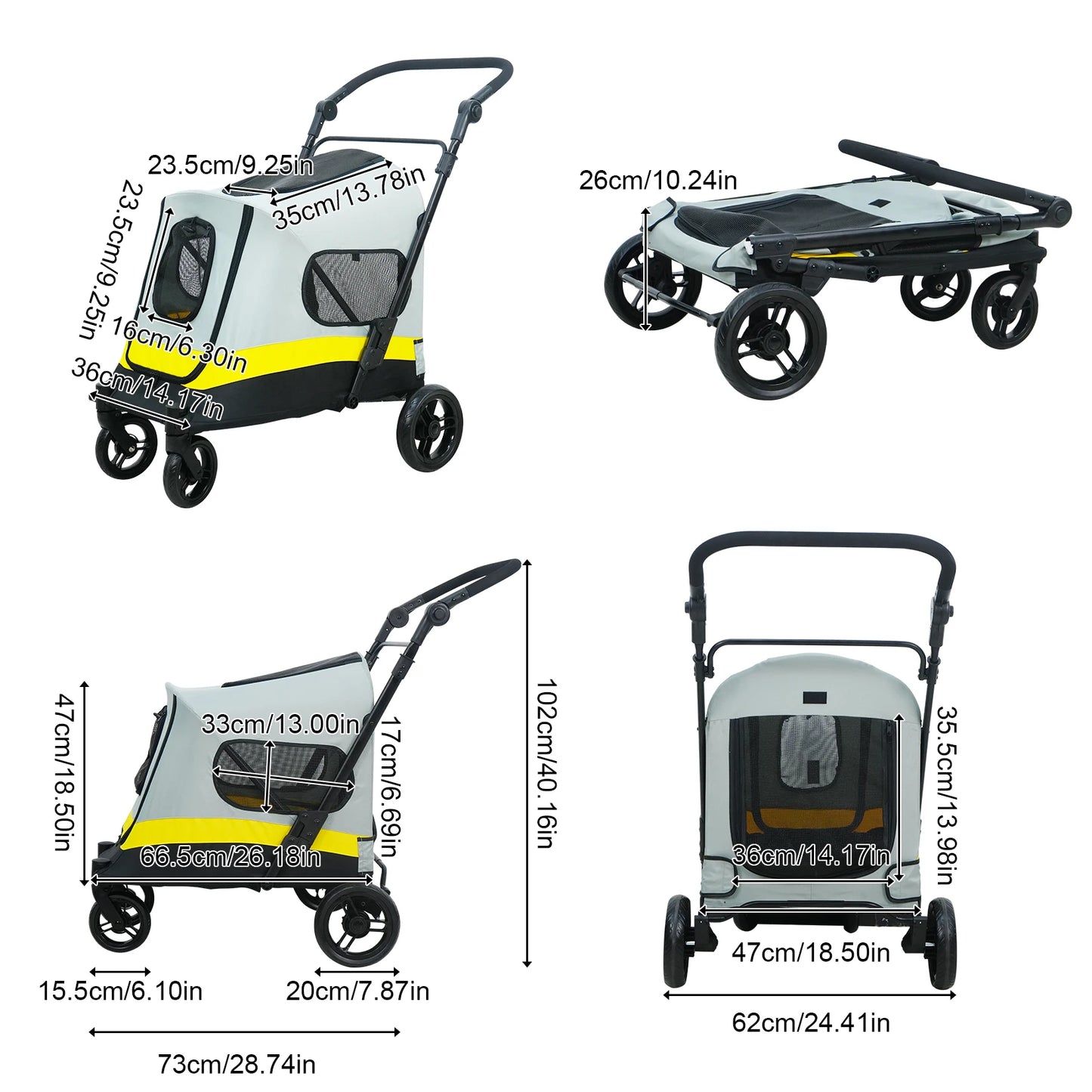 Bingopaw Portable Dog Stroller Dual Entry Wagon Cart All Terrain