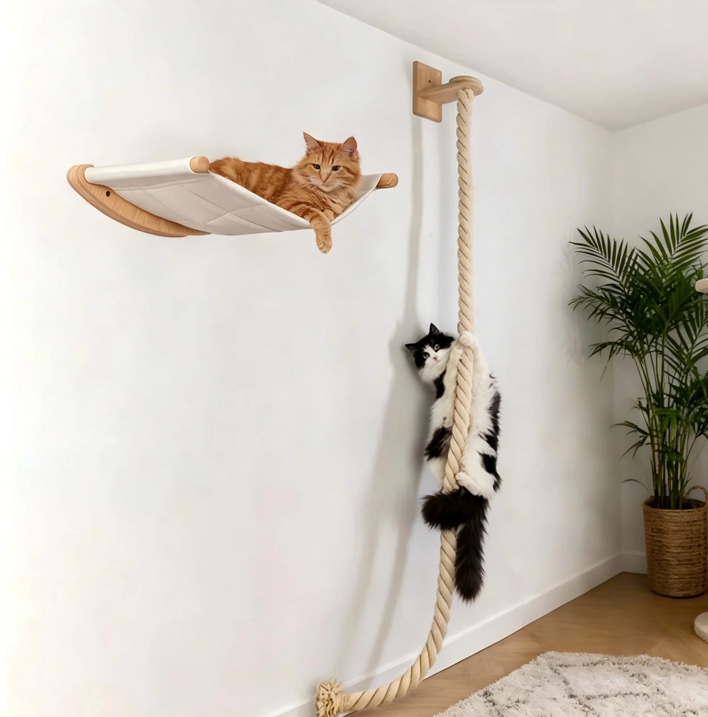 CWV Wall Mounted Cat Hammock With Sisal Scratching Shelves