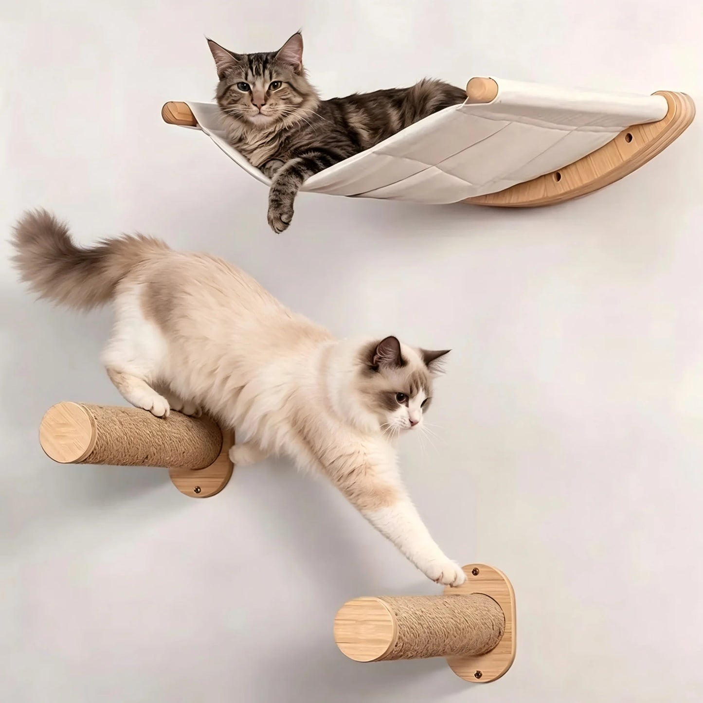 CWV Wall Mounted Cat Hammock With Sisal Scratching Shelves