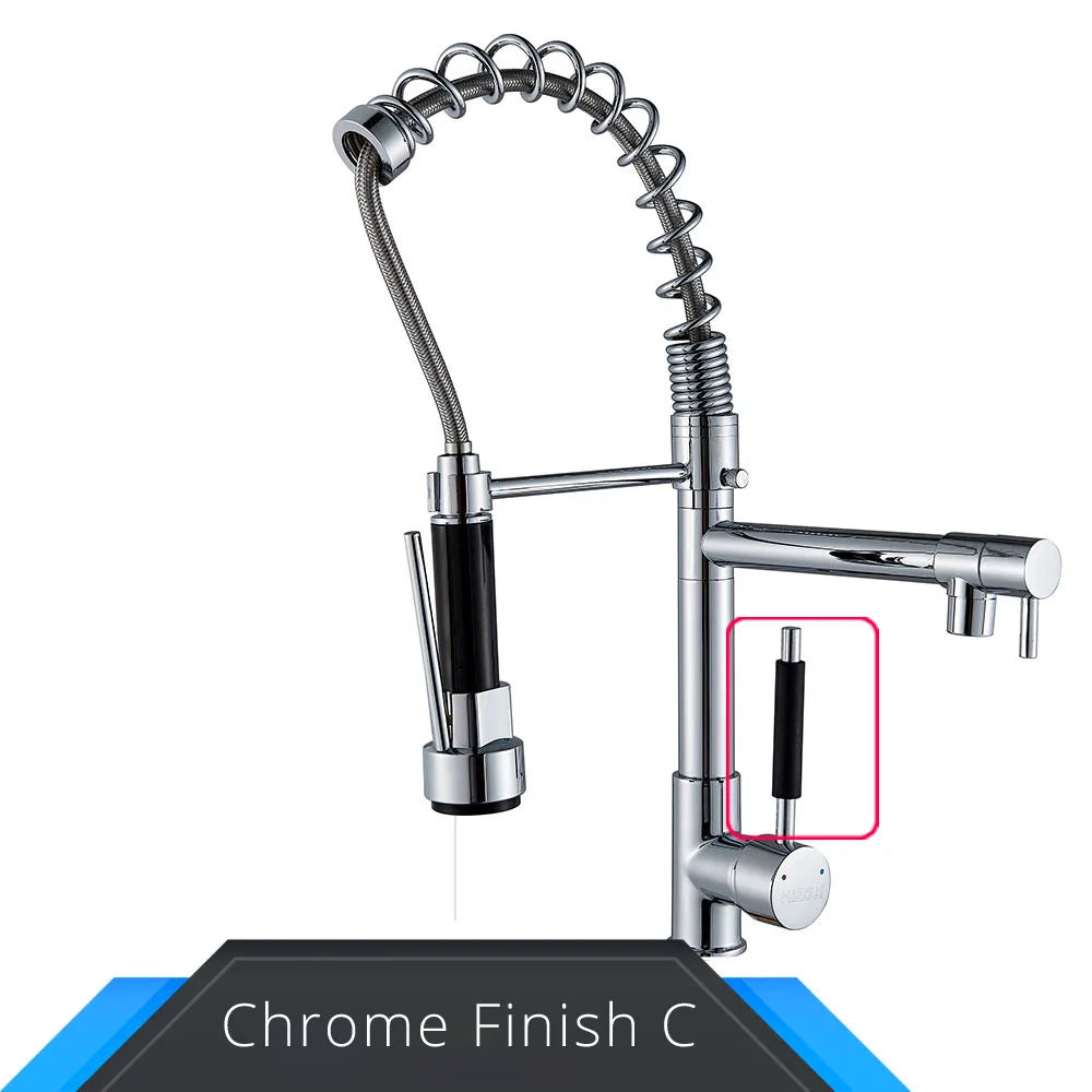 Rozin Black and Rose Golden Spring Pull Down Kitchen Sink Faucet  Hot & Cold Water Mixer Crane Tap with Dual Spout Deck Mounted