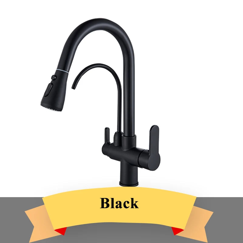 Purification Kitchen Sink Faucet Purified Water Hot and Cold Water Faucets Black Golden Deck Mounted Dual Handle Mixer Tap