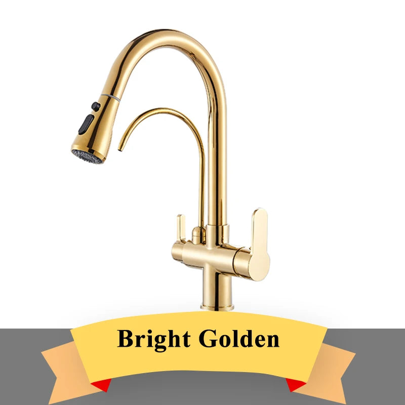 Purification Kitchen Sink Faucet Purified Water Hot and Cold Water Faucets Black Golden Deck Mounted Dual Handle Mixer Tap