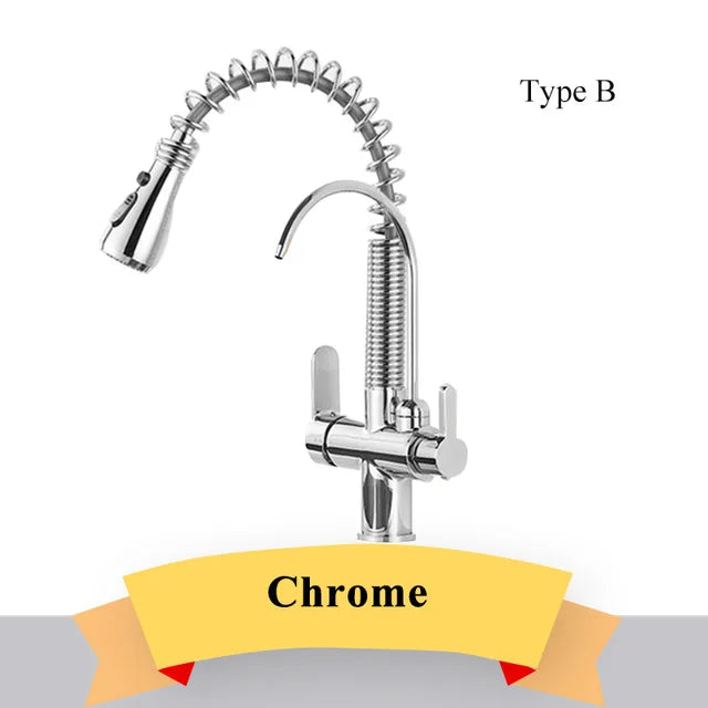 Purification Kitchen Sink Faucet Purified Water Hot and Cold Water Faucets Black Golden Deck Mounted Dual Handle Mixer Tap