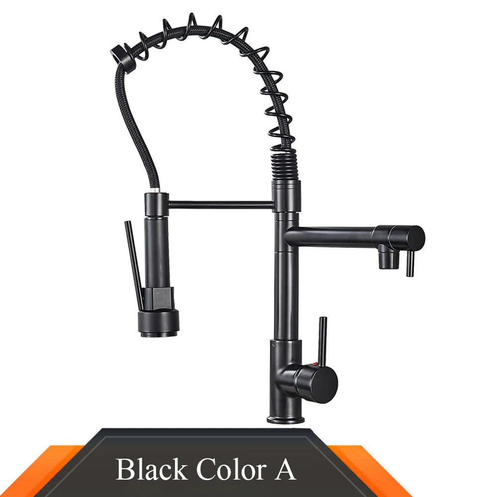 Rozin Black and Rose Golden Spring Pull Down Kitchen Sink Faucet  Hot & Cold Water Mixer Crane Tap with Dual Spout Deck Mounted