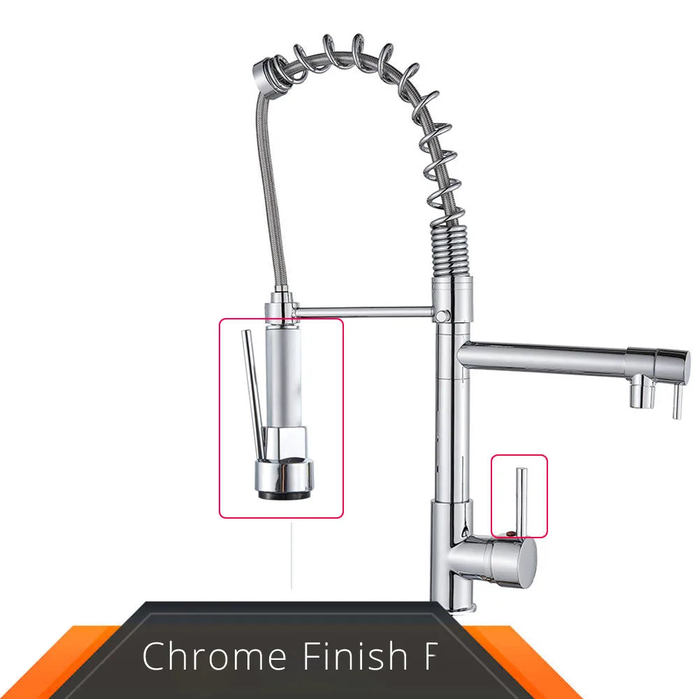 Rozin Black and Rose Golden Spring Pull Down Kitchen Sink Faucet  Hot & Cold Water Mixer Crane Tap with Dual Spout Deck Mounted