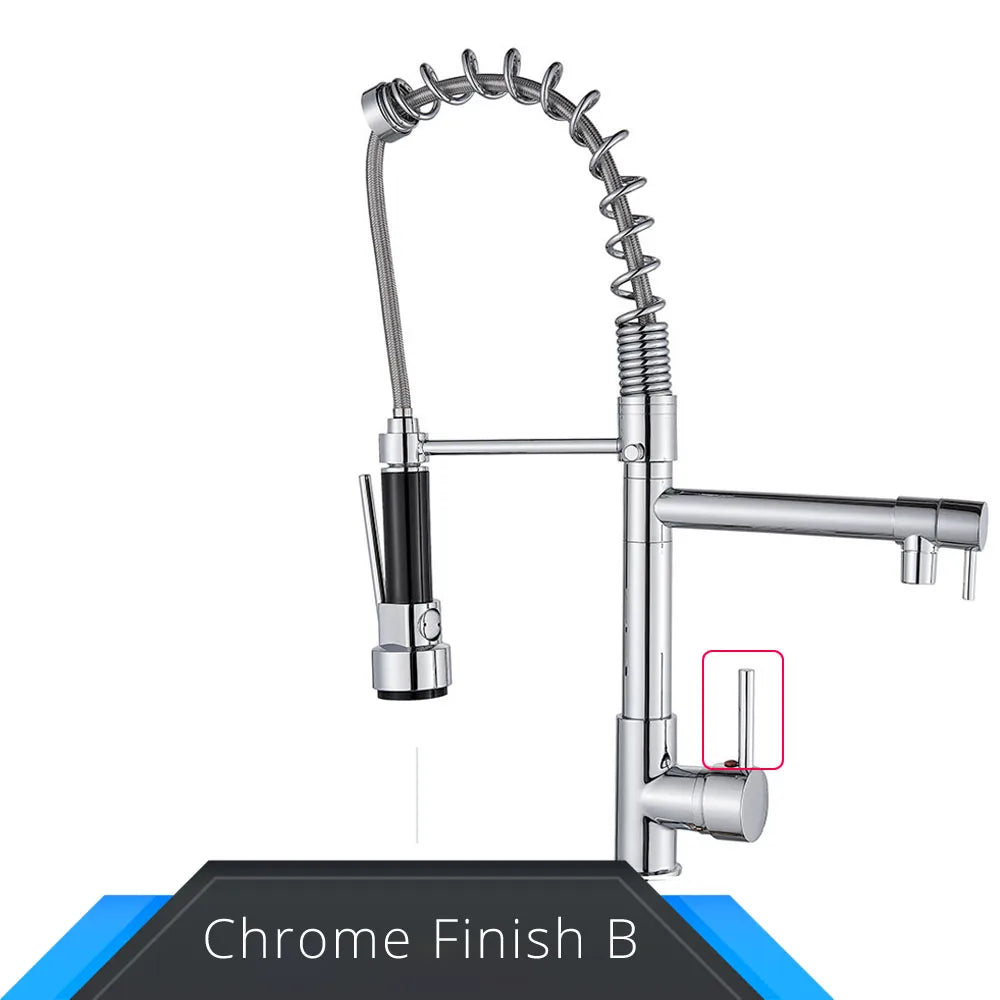 Rozin Black and Rose Golden Spring Pull Down Kitchen Sink Faucet  Hot & Cold Water Mixer Crane Tap with Dual Spout Deck Mounted