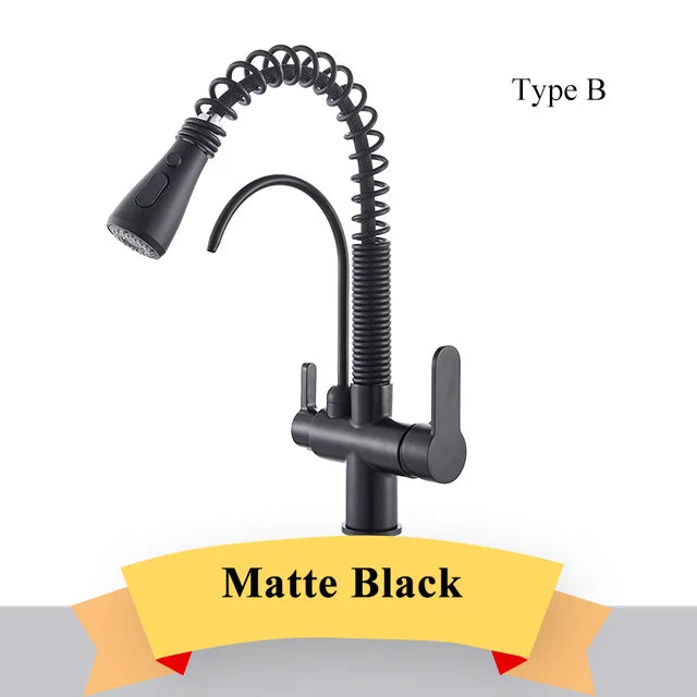 Purification Kitchen Sink Faucet Purified Water Hot and Cold Water Faucets Black Golden Deck Mounted Dual Handle Mixer Tap