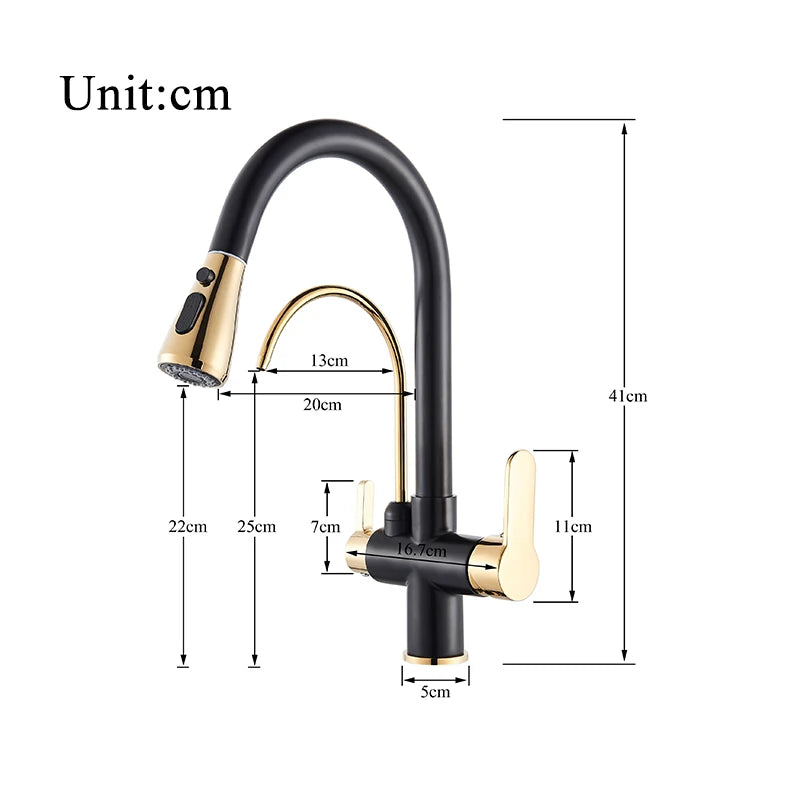 Purification Kitchen Sink Faucet Purified Water Hot and Cold Water Faucets Black Golden Deck Mounted Dual Handle Mixer Tap
