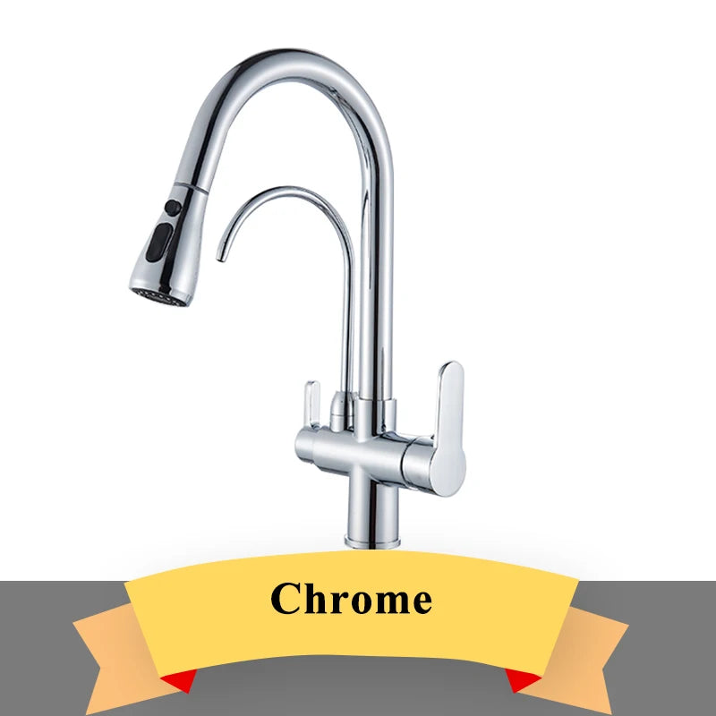 Purification Kitchen Sink Faucet Purified Water Hot and Cold Water Faucets Black Golden Deck Mounted Dual Handle Mixer Tap