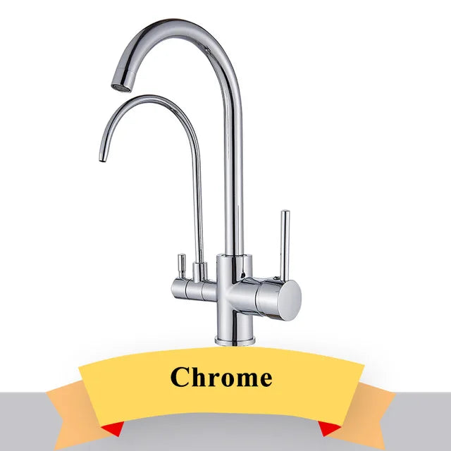 Purification Kitchen Sink Faucet Purified Water Hot and Cold Water Faucets Black Golden Deck Mounted Dual Handle Mixer Tap