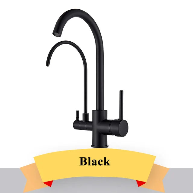 Purification Kitchen Sink Faucet Purified Water Hot and Cold Water Faucets Black Golden Deck Mounted Dual Handle Mixer Tap