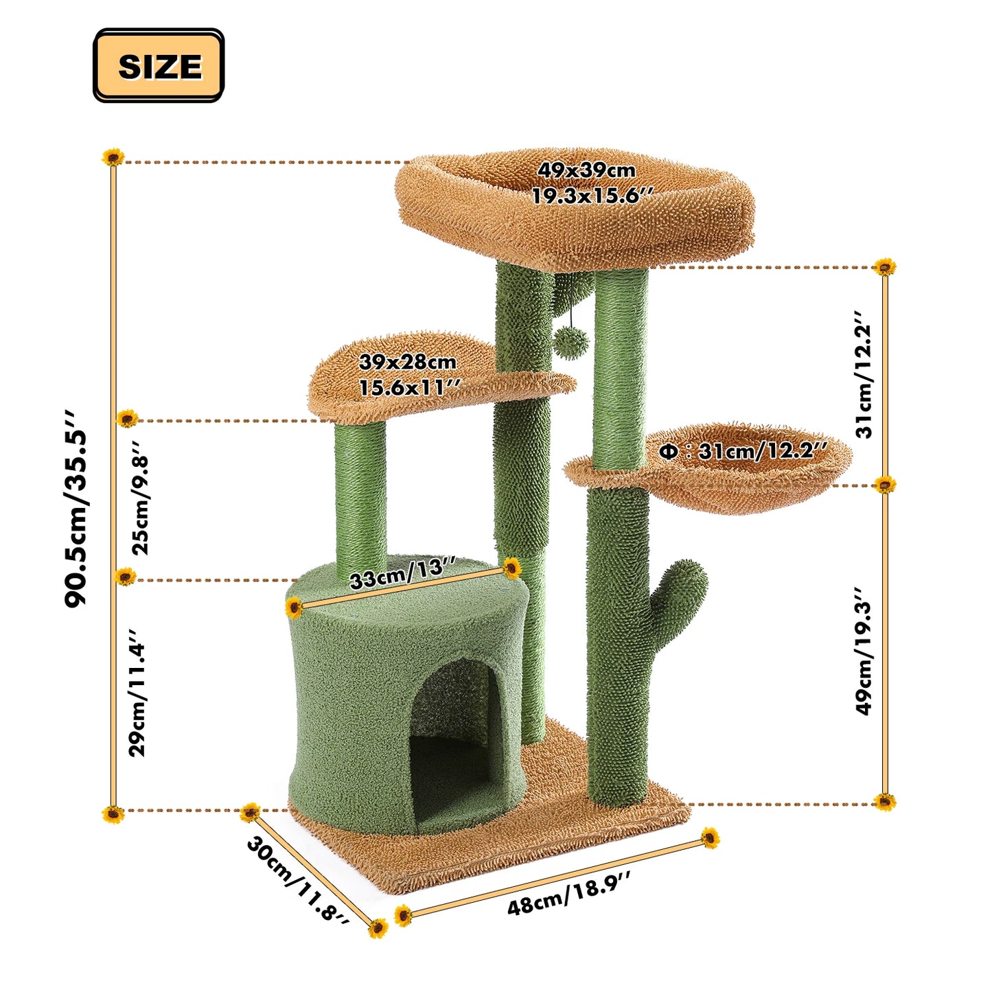 Pawz Road Three Tier Cactus Cat Tree With Scratching Post