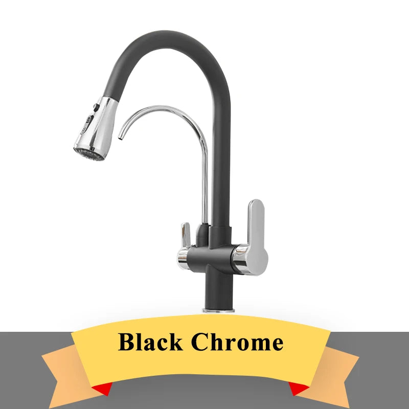 Purification Kitchen Sink Faucet Purified Water Hot and Cold Water Faucets Black Golden Deck Mounted Dual Handle Mixer Tap
