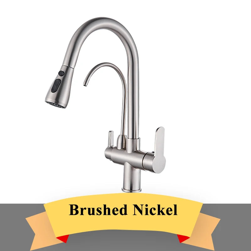 Purification Kitchen Sink Faucet Purified Water Hot and Cold Water Faucets Black Golden Deck Mounted Dual Handle Mixer Tap