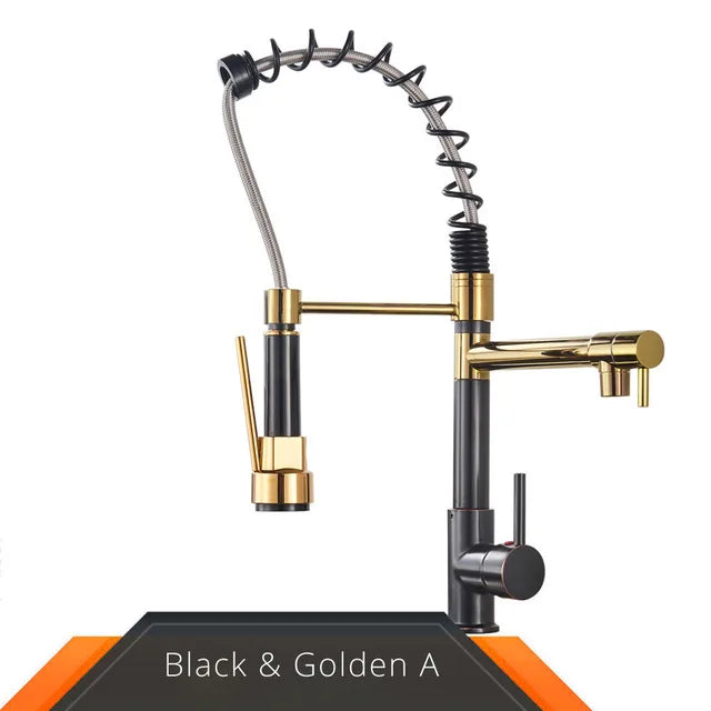 Rozin Black and Rose Golden Spring Pull Down Kitchen Sink Faucet  Hot & Cold Water Mixer Crane Tap with Dual Spout Deck Mounted