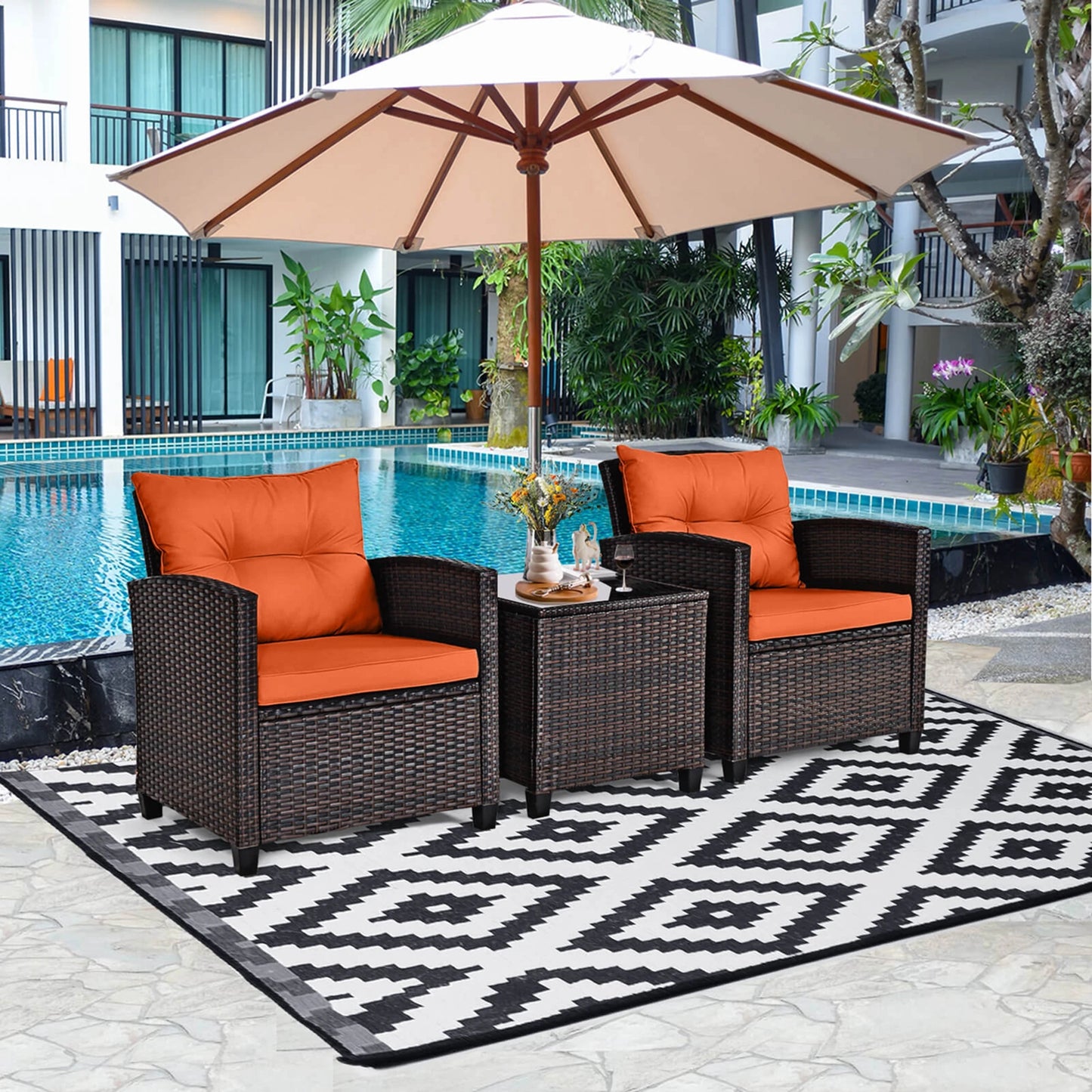 Homasis Outdoor Rattan Furniture Cushioned Conversation Set