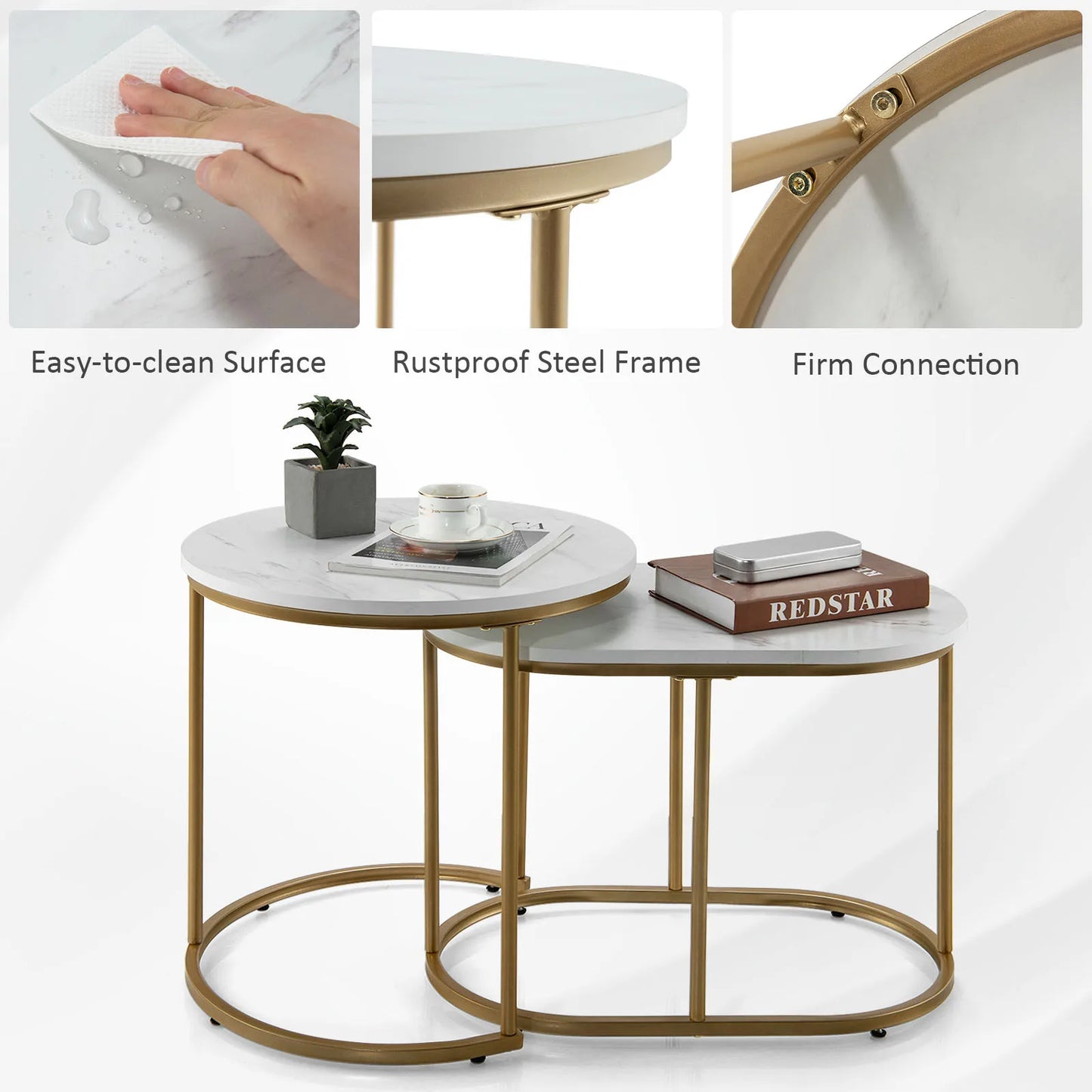 HOMASIS Nesting Marble Coffee Table Set For Modern Living Room