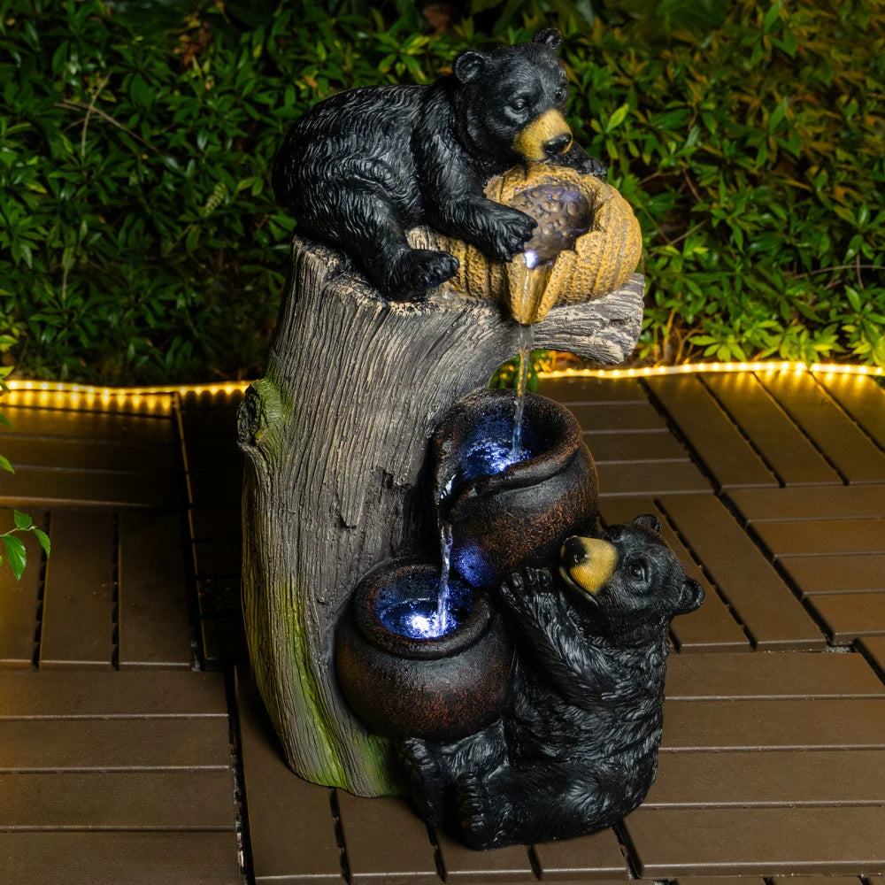 Outdoor Cascading Water Fountain With LED Garden Patio Decor