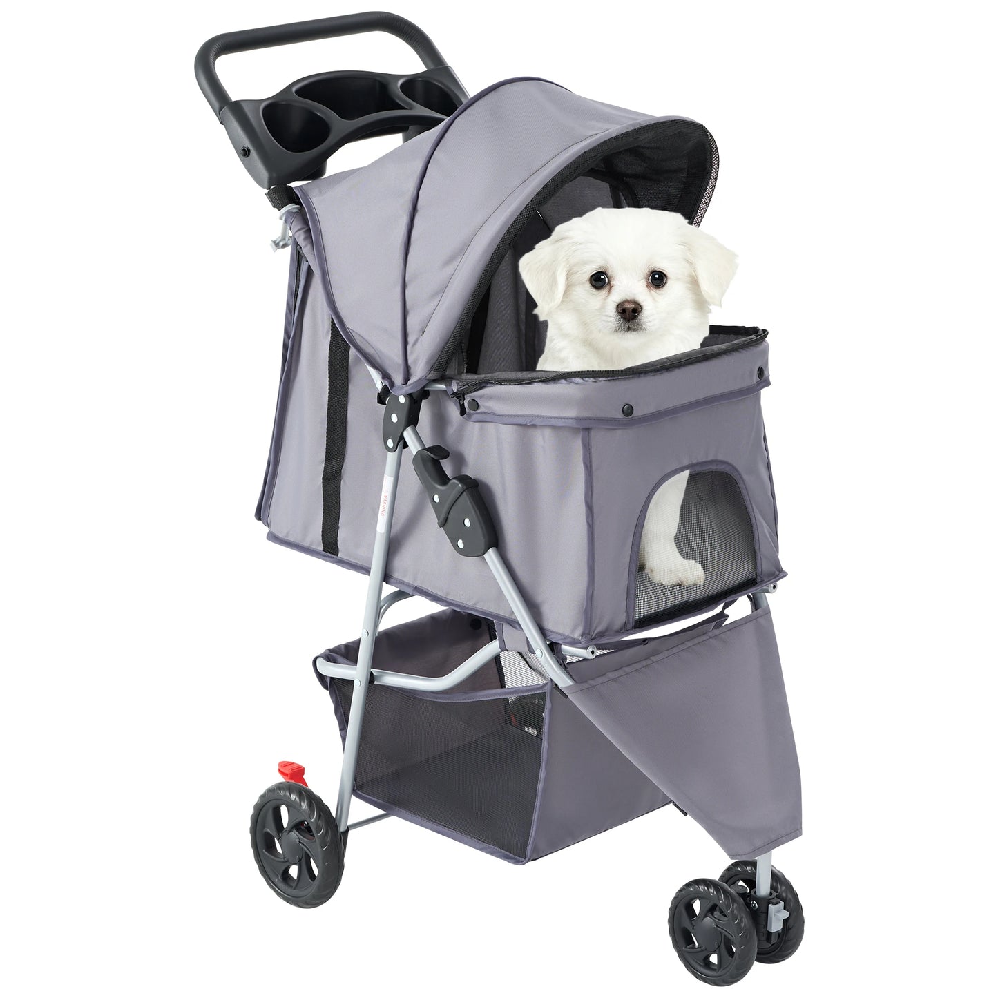 JHK Foldable 3 Wheel Pet Stroller With Basket For Dogs