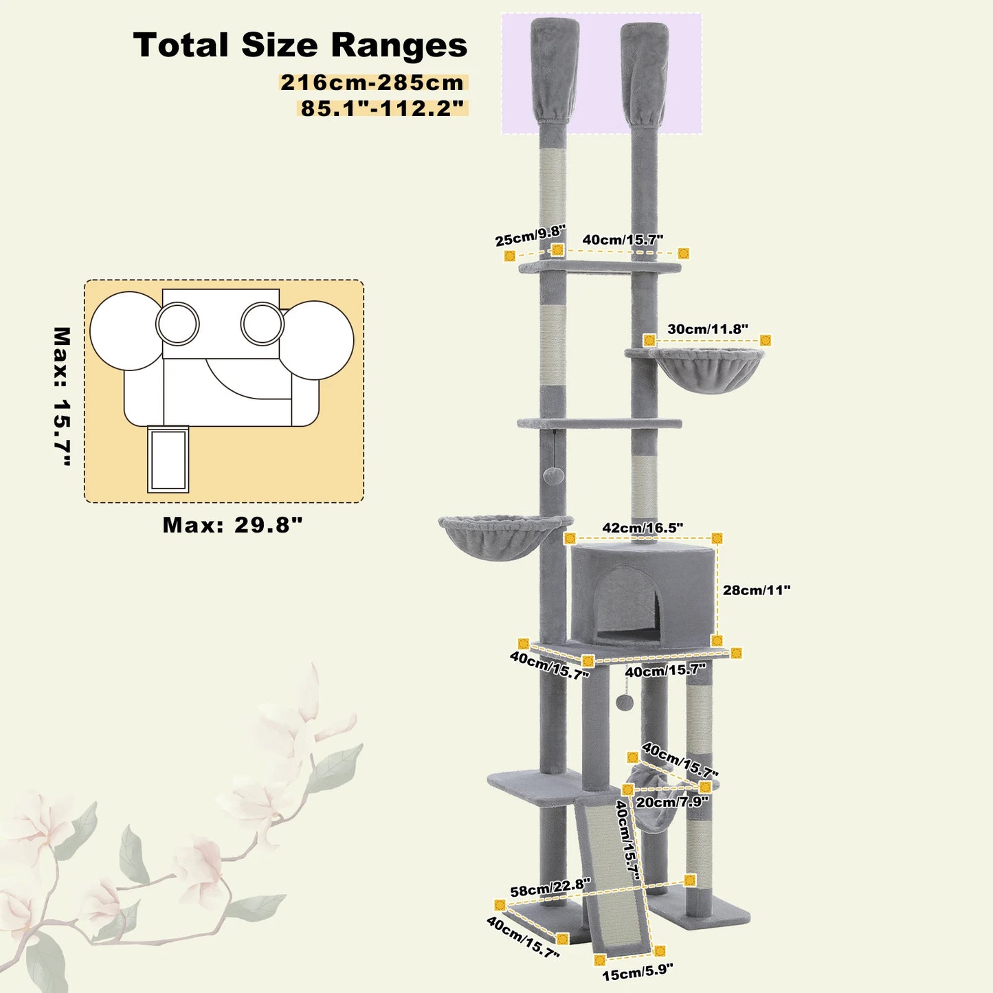 PAWZ Road Adjustable Height Floor To Ceiling Cat Tower