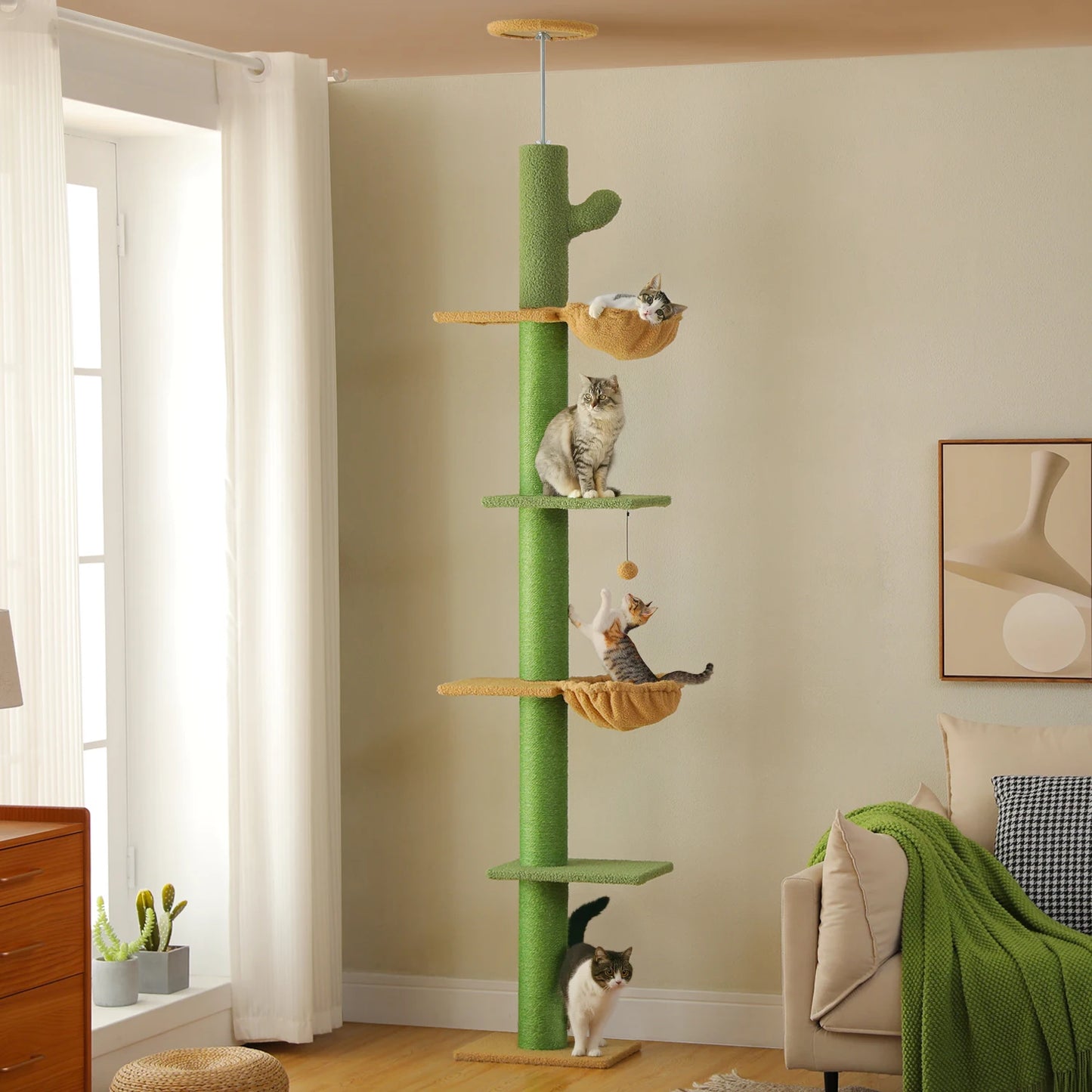 Pequlti Comfortable Cat Tower With Hammock And Sisal Scratching Posts