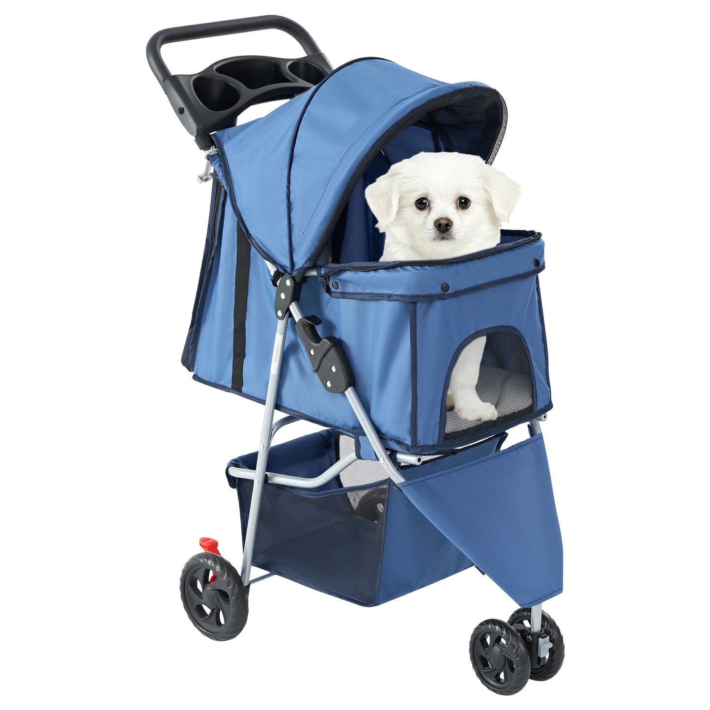 JHK Foldable 3 Wheel Pet Stroller With Basket For Dogs