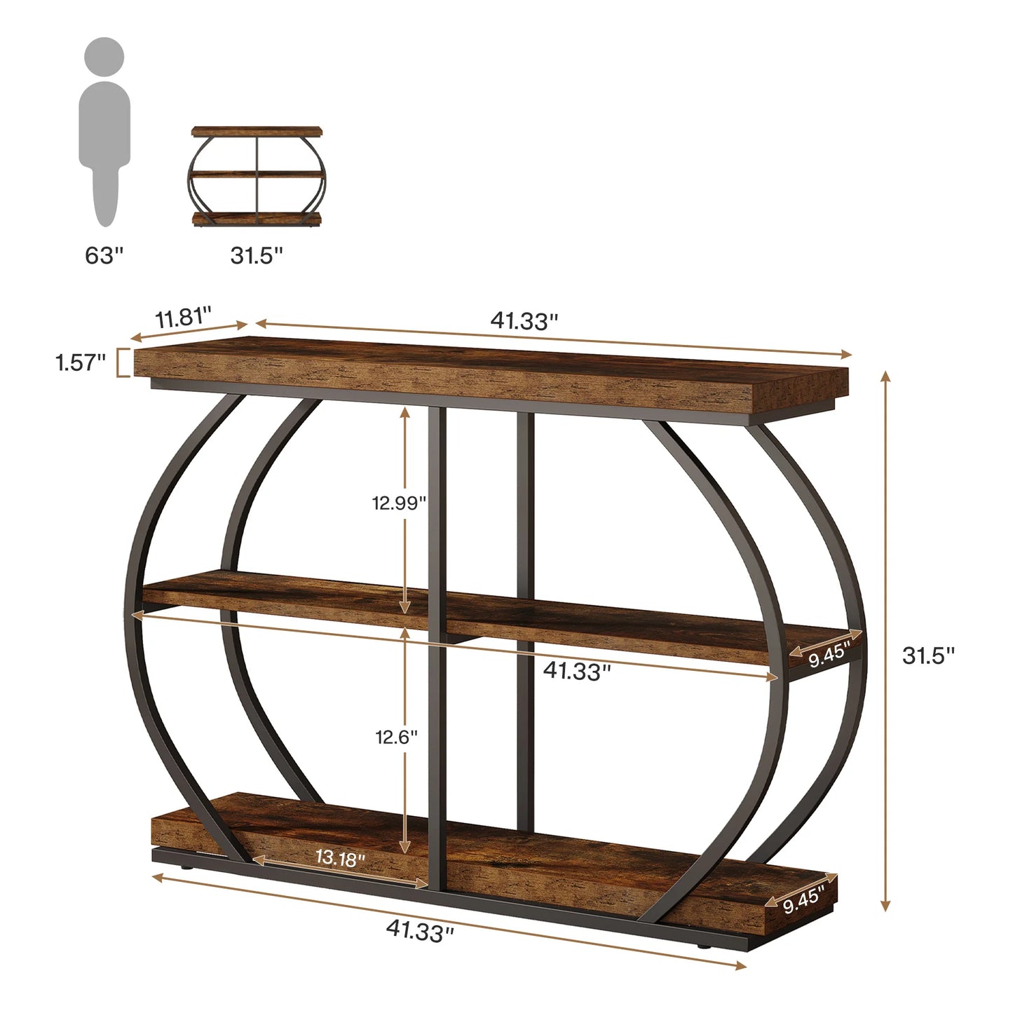 Tribesigns Industrial 3 Tier Entryway Console Table With Storage Shelves