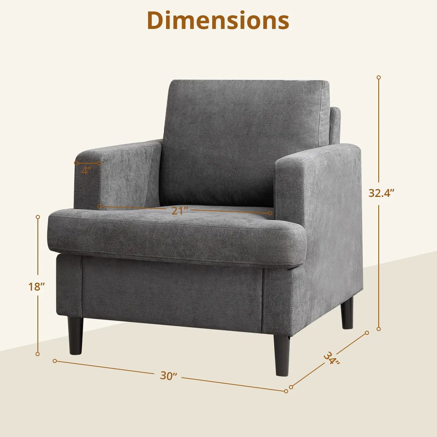 Himiss Premium Linen Upholstered Chair With Durable Solid Wood Frame