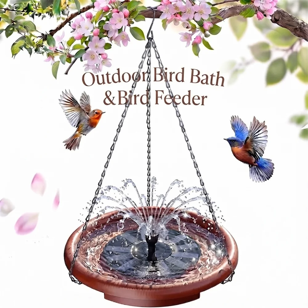 Solar Hanging Bird Bath With Quiet Water Fountain And Steps