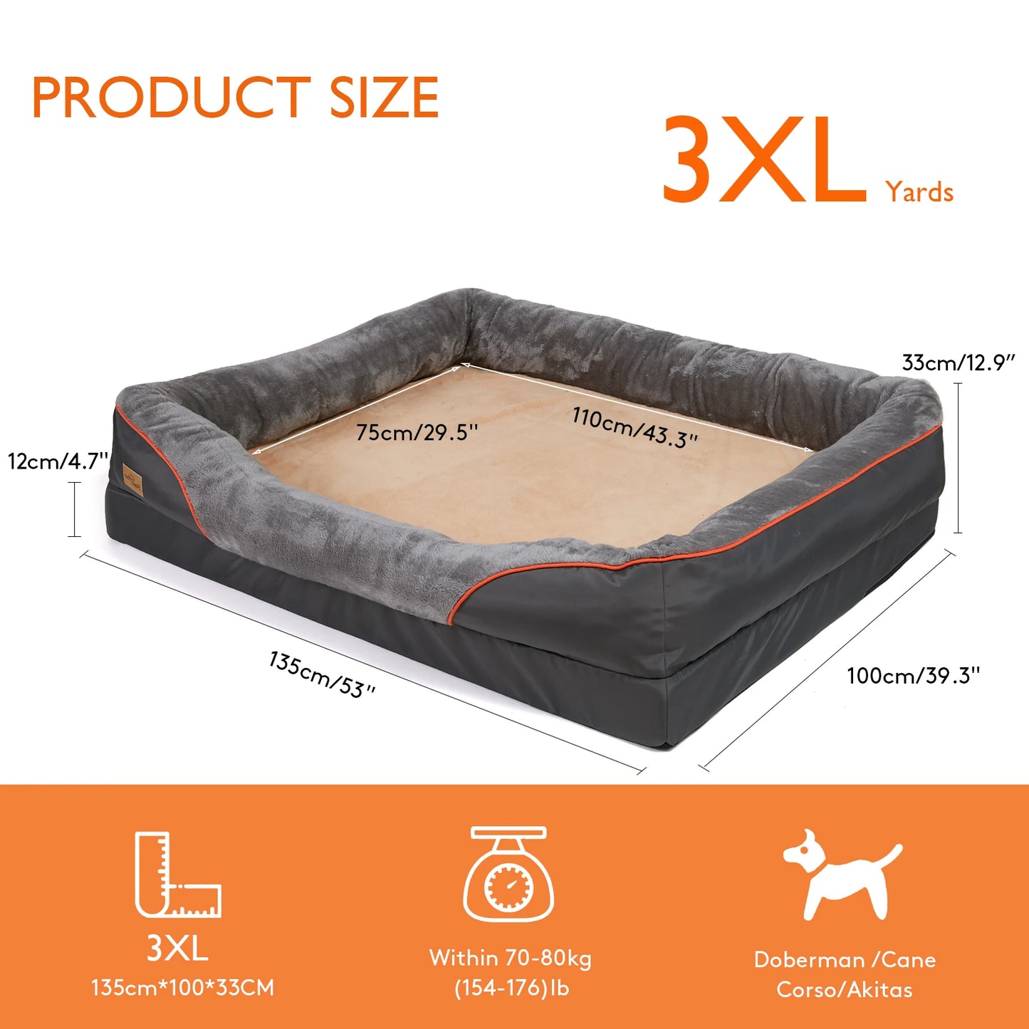 BINGOPAW Large Dog Bed With Removable Washable Fleece Cover Waterproof