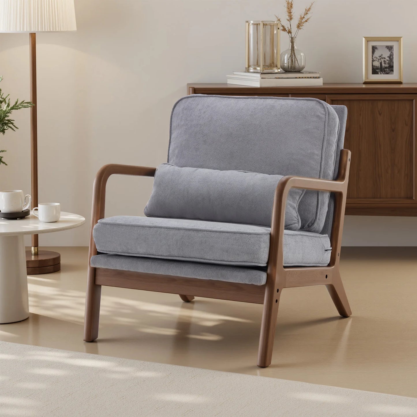 Jhk Mid Century Modern Wooden Frame Accent Lounge Chair