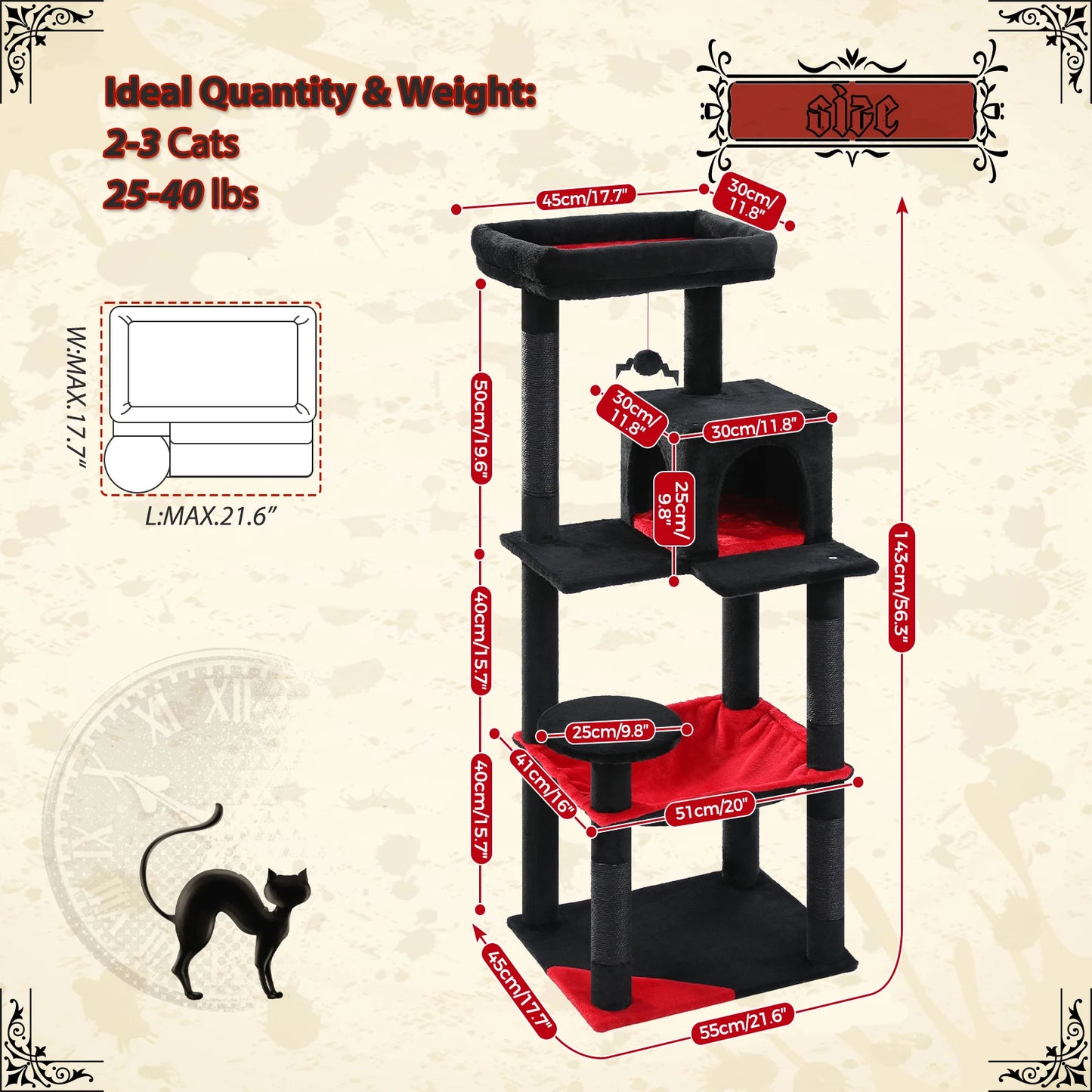 PAWZ Road Gothic Cat Tower With Sisal Scratcher And Hammock