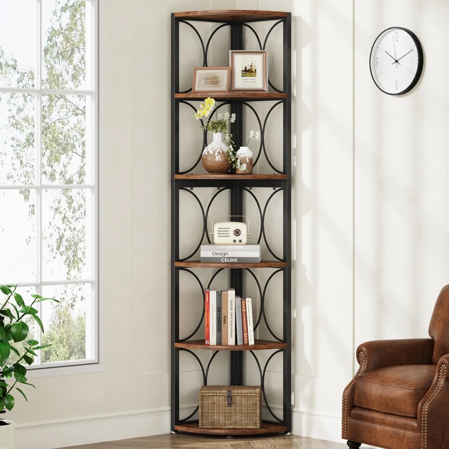 Tribesigns 6 Tier Corner Shelf Bookcase Storage Rack Standing Shelving Unit
